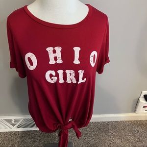 Altar'd State Ohio Girl Red Tied Tee T-shirt Top Women’s S Small Oversized Tunic
